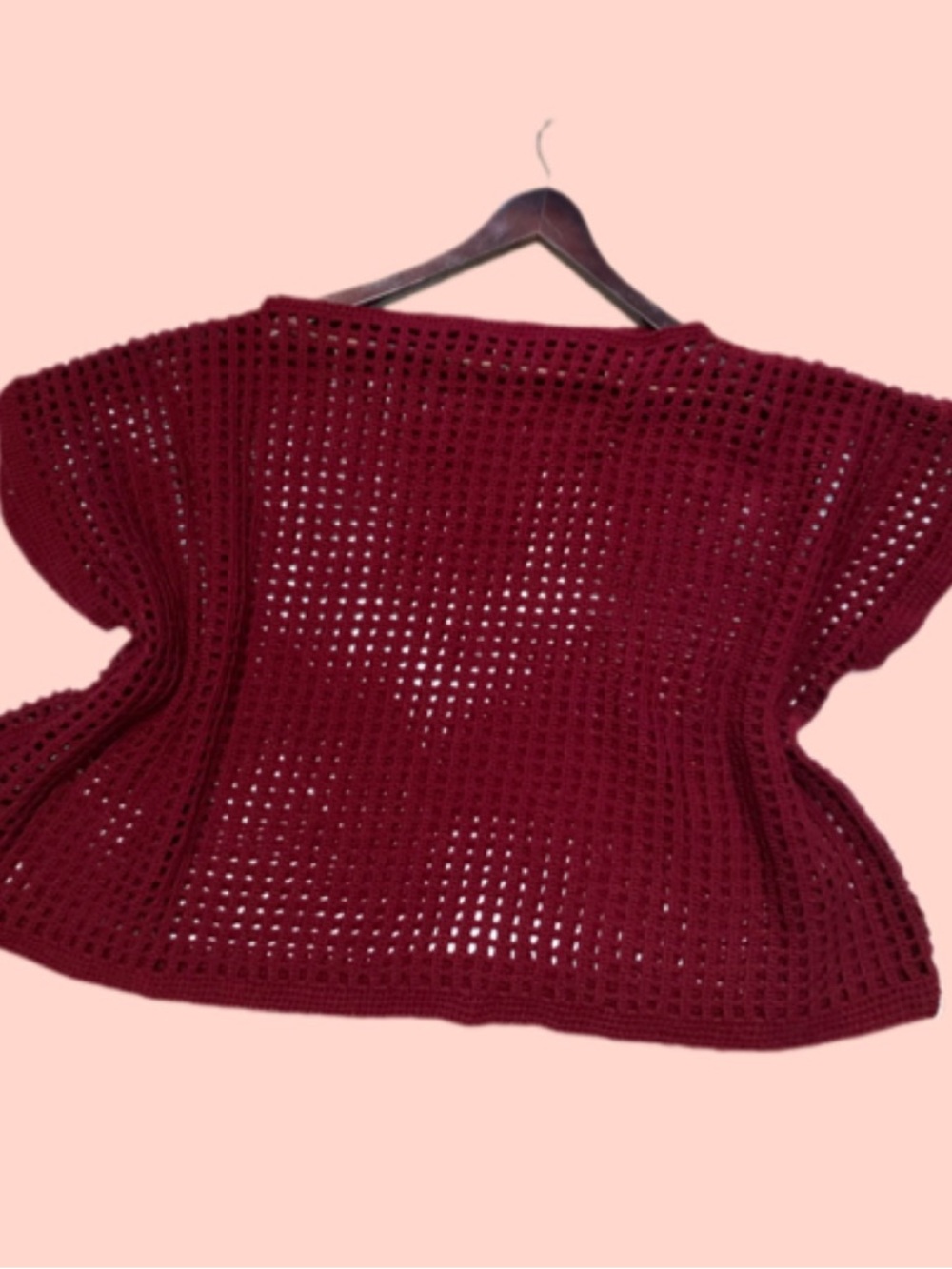Open-Knit Boxy Sweater Tee - Burgundy